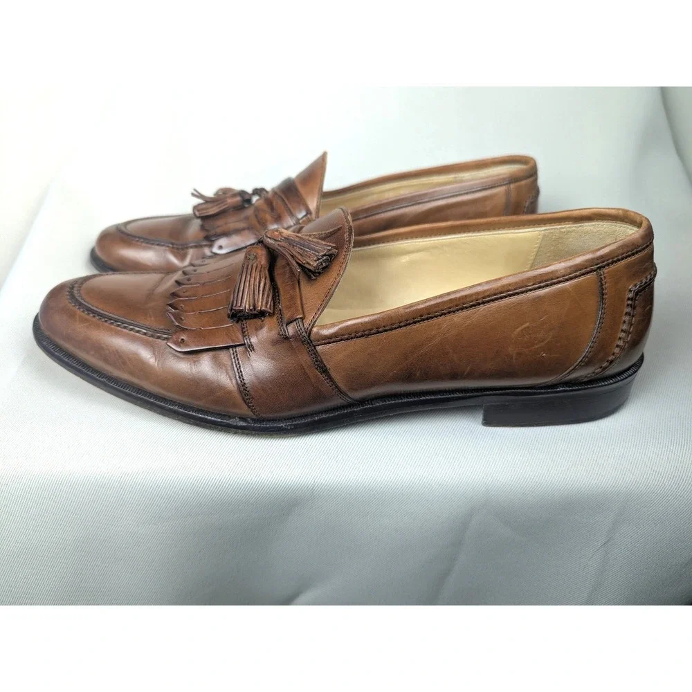 11.5 N Vintage Johnston & Murphy Men's Kiltie Tassel Loafers Brown Leather